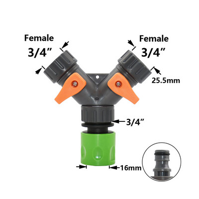 1/2 3/4-tolline 2-suunaline aiavooliku veejaotur Y-tüüpi voolikuühendus kiirühendusega tilgakastmissüsteemi veekontrolleri ventiil