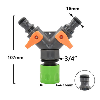 1/2 3/4-tolline 2-suunaline aiavooliku veejaotur Y-tüüpi voolikuühendus kiirühendusega tilgakastmissüsteemi veekontrolleri ventiil