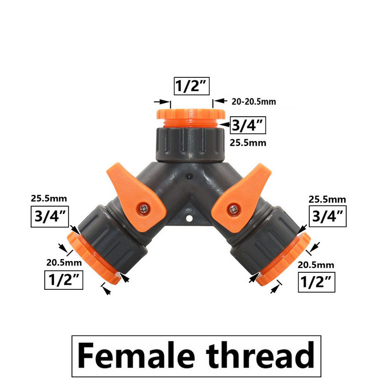 1/2 3/4-tolline 2-suunaline aiavooliku veejaotur Y-tüüpi voolikuühendus kiirühendusega tilgakastmissüsteemi veekontrolleri ventiil