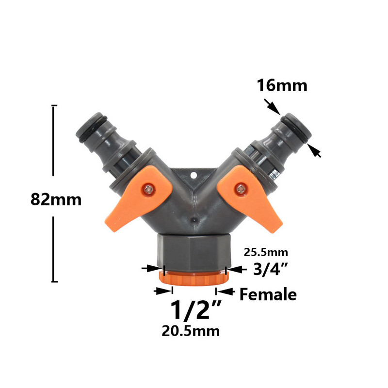 1/2 3/4-tolline 2-suunaline aiavooliku veejaotur Y-tüüpi voolikuühendus kiirühendusega tilgakastmissüsteemi veekontrolleri ventiil