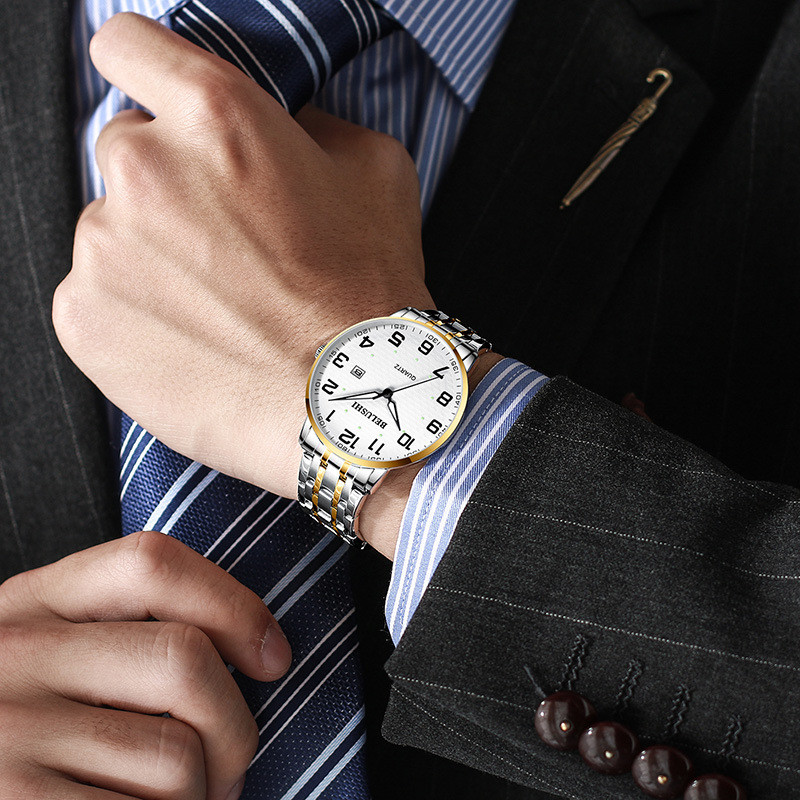 Liela ciparnīca Pāra pulksteņa numurs Datums Viegli saskatāmi Veci cilvēki Pilnībā nerūsējošā tērauda kvarca pulkstenis Sieviešu Vīriešu Pulksteņi Gaismas A3564