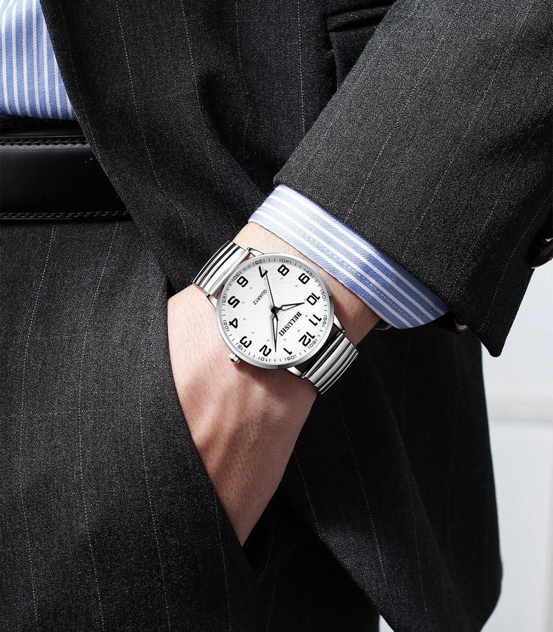 Liela ciparnīca Pāra pulksteņa numurs Datums Viegli saskatāmi Veci cilvēki Pilnībā nerūsējošā tērauda kvarca pulkstenis Sieviešu Vīriešu Pulksteņi Gaismas A3564