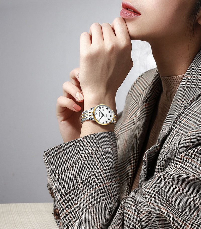 Liela ciparnīca Pāra pulksteņa numurs Datums Viegli saskatāmi Veci cilvēki Pilnībā nerūsējošā tērauda kvarca pulkstenis Sieviešu Vīriešu Pulksteņi Gaismas A3564