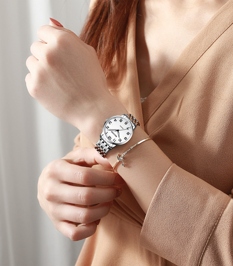 Liela ciparnīca Pāra pulksteņa numurs Datums Viegli saskatāmi Veci cilvēki Pilnībā nerūsējošā tērauda kvarca pulkstenis Sieviešu Vīriešu Pulksteņi Gaismas A3564