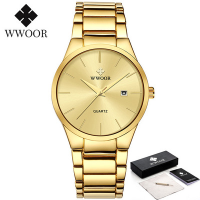 Vienkārša stila pulksteņi vīriešiem Kvarca nerūsējošā tērauda pulkstenis WWOOR vīriešu pulksteņi Top zīmola luksusa zelta melns ūdensizturīgs rokas pulkstenis