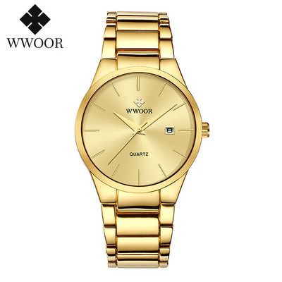 Vienkārša stila pulksteņi vīriešiem Kvarca nerūsējošā tērauda pulkstenis WWOOR vīriešu pulksteņi Top zīmola luksusa zelta melns ūdensizturīgs rokas pulkstenis