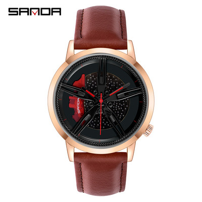 Vīriešu kvarca rokas pulksteņu sacīkšu riteņu ciparnīca pielāgota dizaina auto ūdensnecaurlaidīgs pulkstenis, āda pielāgots, nedrukājams riteņu loka rumbas pulksteņi