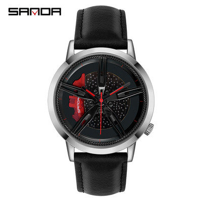 Vīriešu kvarca rokas pulksteņu sacīkšu riteņu ciparnīca pielāgota dizaina auto ūdensnecaurlaidīgs pulkstenis, āda pielāgots, nedrukājams riteņu loka rumbas pulksteņi