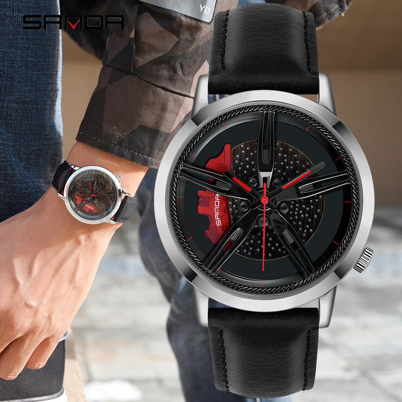 Vīriešu kvarca rokas pulksteņu sacīkšu riteņu ciparnīca pielāgota dizaina auto ūdensnecaurlaidīgs pulkstenis, āda pielāgots, nedrukājams riteņu loka rumbas pulksteņi