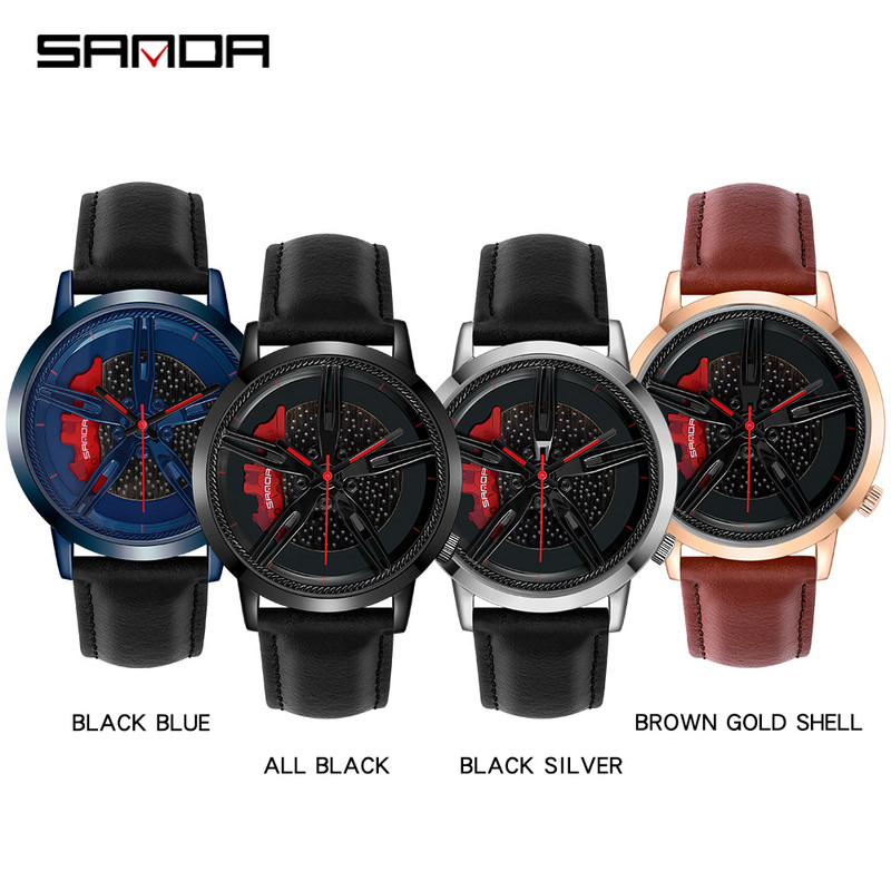 Vīriešu kvarca rokas pulksteņu sacīkšu riteņu ciparnīca pielāgota dizaina auto ūdensnecaurlaidīgs pulkstenis, āda pielāgots, nedrukājams riteņu loka rumbas pulksteņi