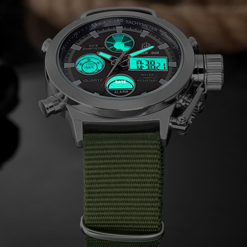 GOLDENHOUR Спортен мъжки ръчен часовник Моден мъжки кварцов часовник Найлонова каишка Week Display Армейски военен LED часовник Relogio Masculino