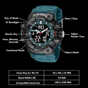 Професионален военен часовник SMAEL Водоустойчив мъжки спортен часовник Хронограф Хронометър EL Подсветка Кварцов ръчен часовник за мъже 8080