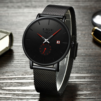 LIGE 2022 Нов моден мрежест колан Мъжки часовници за мъже Водоустойчив кварцов ръчен часовник Мъжки часовник от неръждаема стомана Дата Ежедневен часовник