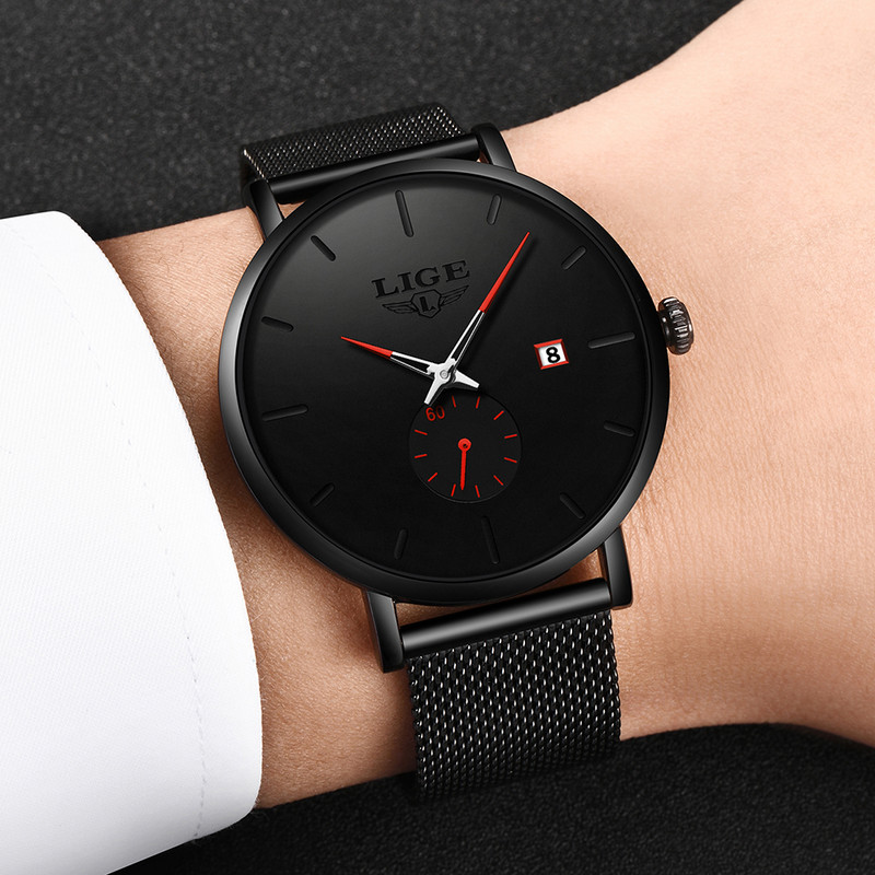 LIGE 2022 jauns modes sieta jostas vīriešu pulksteņi vīriešiem ūdensizturīgs kvarca rokas pulkstenis vīriešiem no nerūsējošā tērauda pulksteņa datuma ikdienas pulkstenis