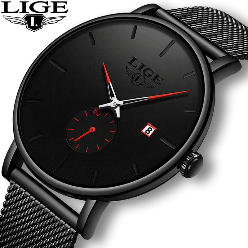 LIGE 2022 jauns modes sieta jostas vīriešu pulksteņi vīriešiem ūdensizturīgs kvarca rokas pulkstenis vīriešiem no nerūsējošā tērauda pulksteņa datuma ikdienas pulkstenis