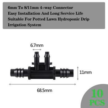10 τμχ Εξαρτήματα άρδευσης εύκαμπτων σωλήνων κήπου 8/11 mm 3 Way 4 Way 3/8\