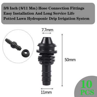 10 gab. 8/11 mm dārza šļūtenes apūdeņošanas piederumi 3 ceļi 4 ceļi 3/8" līdz 1/4" dzeloņveida savienotājs zālienam, lauksaimniecībai un pilienu caurulēm