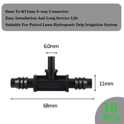 10 gab. 8/11 mm dārza šļūtenes apūdeņošanas piederumi 3 ceļi 4 ceļi 3/8" līdz 1/4" dzeloņveida savienotājs zālienam, lauksaimniecībai un pilienu caurulēm
