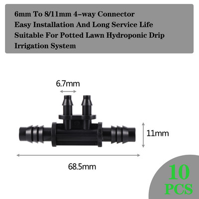 10 gab. 8/11 mm dārza šļūtenes apūdeņošanas piederumi 3 ceļi 4 ceļi 3/8" līdz 1/4" dzeloņveida savienotājs zālienam, lauksaimniecībai un pilienu caurulēm