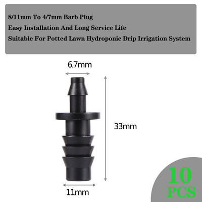 10 gab. 8/11 mm dārza šļūtenes apūdeņošanas piederumi 3 ceļi 4 ceļi 3/8" līdz 1/4" dzeloņveida savienotājs zālienam, lauksaimniecībai un pilienu caurulēm