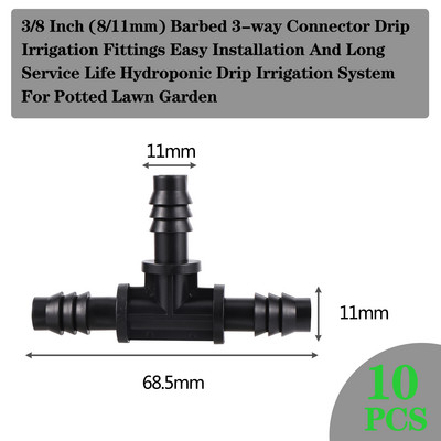 10 gab. 8/11 mm dārza šļūtenes apūdeņošanas piederumi 3 ceļi 4 ceļi 3/8" līdz 1/4" dzeloņveida savienotājs zālienam, lauksaimniecībai un pilienu caurulēm