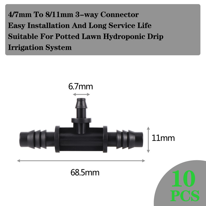 10 gab. 8/11 mm dārza šļūtenes apūdeņošanas piederumi 3 ceļi 4 ceļi 3/8" līdz 1/4" dzeloņveida savienotājs zālienam, lauksaimniecībai un pilienu caurulēm