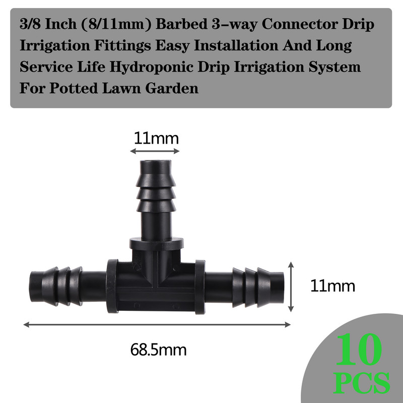 10 gab. 8/11 mm dārza šļūtenes apūdeņošanas piederumi 3 ceļi 4 ceļi 3/8" līdz 1/4" dzeloņveida savienotājs zālienam, lauksaimniecībai un pilienu caurulēm