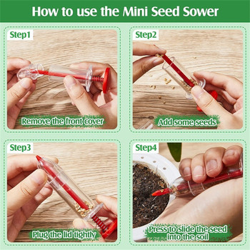Мини дозатор за семена за сеитба Ръчна сеялка Разпръсквач за семена Ръчен инструмент за сеялка Ръчна сеялка с 5 различни настройки с 2 транспл.