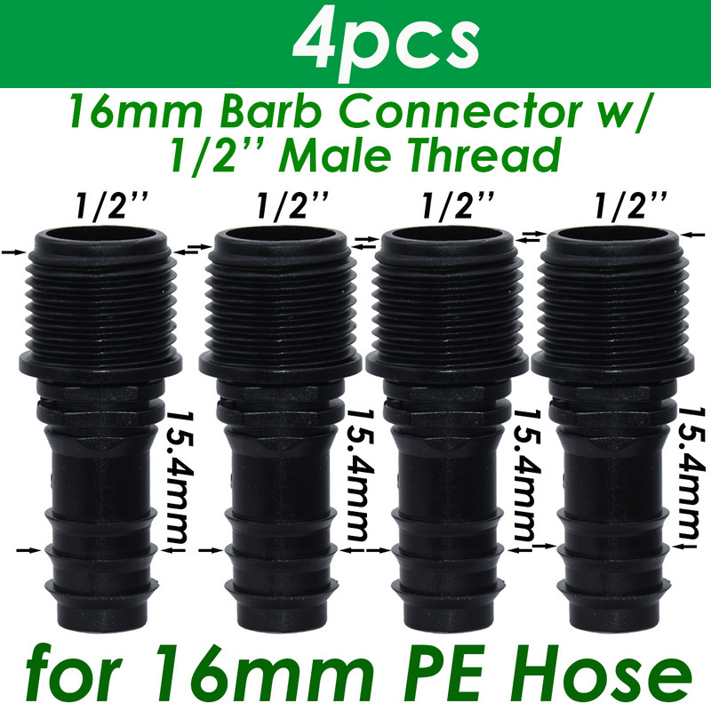 SPRYCLE 4PC 1/2" 3/4" anya menetes csatlakozó a szárhoz 16mm 20mm 25mm PE tömlőadapter Kerti öntöző csepegtető öntözőrendszer