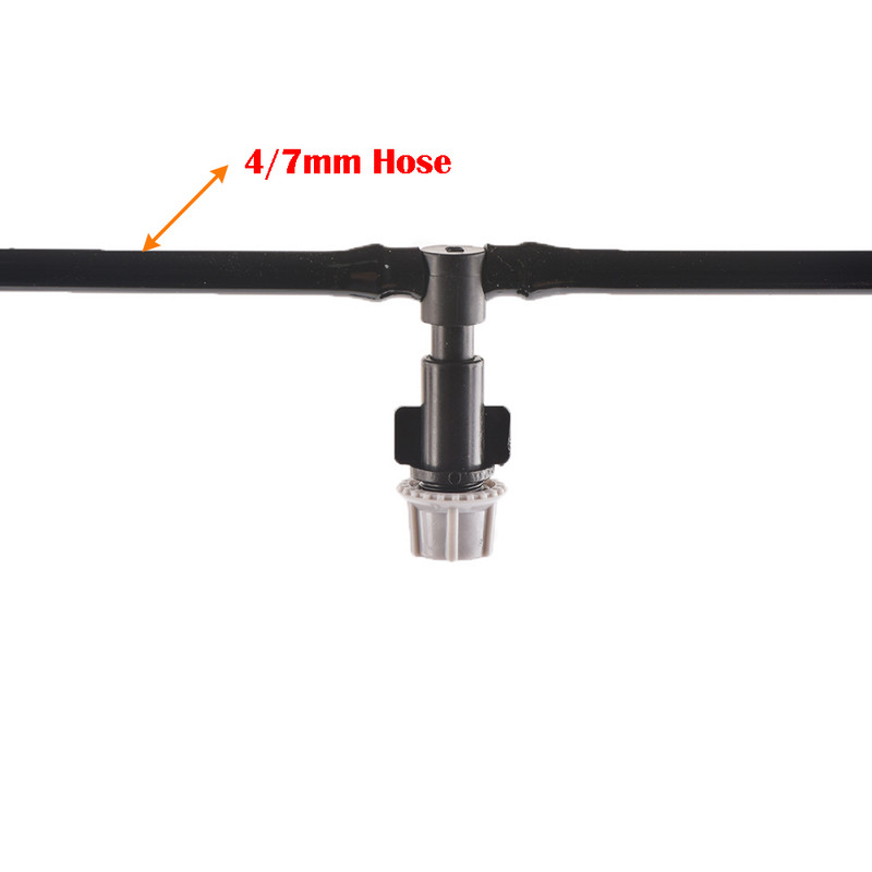 2-10 gab. Dārza pilienveida apūdeņošanas miglošanas sprauslas Pilinātāja smidzinātājs 360° izsmidzināšanas smidzinātājs ar 4/7 8/11 16 mm Tee stieņa savienotāju