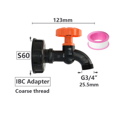 Adaptor robinet cu filet de 1/2 3/4 inch S60 IBC rezervor rezervor apă acvariu robinet de înlocuire armătură de scurgere supapă de robinet de grădină