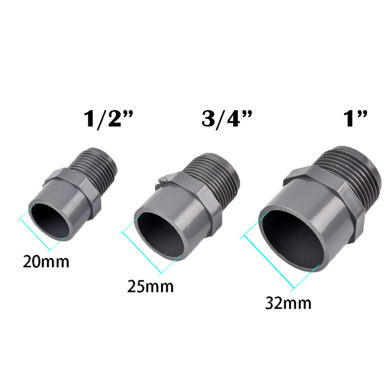 2 vnt PVC 1/2" 3/4" 1" sriegio jungtis 20/25/32 mm PVC vandens vamzdžio adapteris sodo drėkinimo vamzdžių jungiamosios detalės