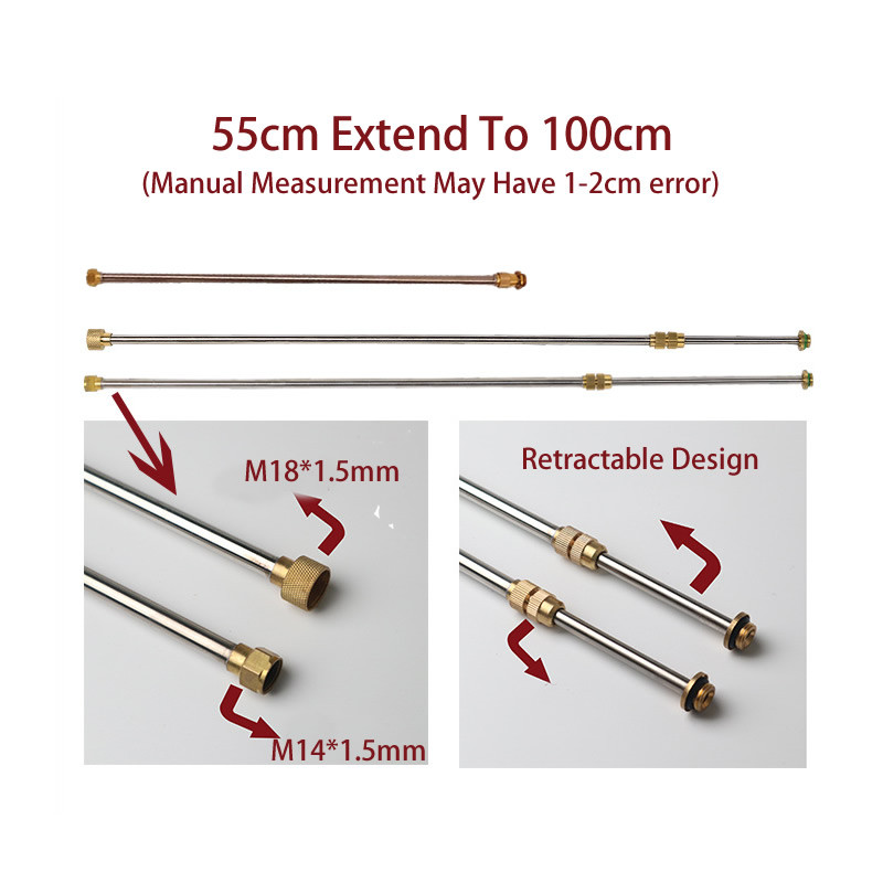 Nerūsējošā tērauda izvelkamais smidzināšanas stienis 0,5-1 m elektriskajam rokas smidzinātājam āra dārza smidzināšanas laistīšanas kannas piederumi