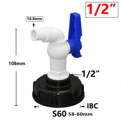 IBC Tank Tap Adapter Valve S60X6 Coarse Thread Garden Βρύση γρήγορης σύνδεσης 1/2 3/4" Αρσενικό ρεζερβουάρ βρύσης Εξάρτημα
