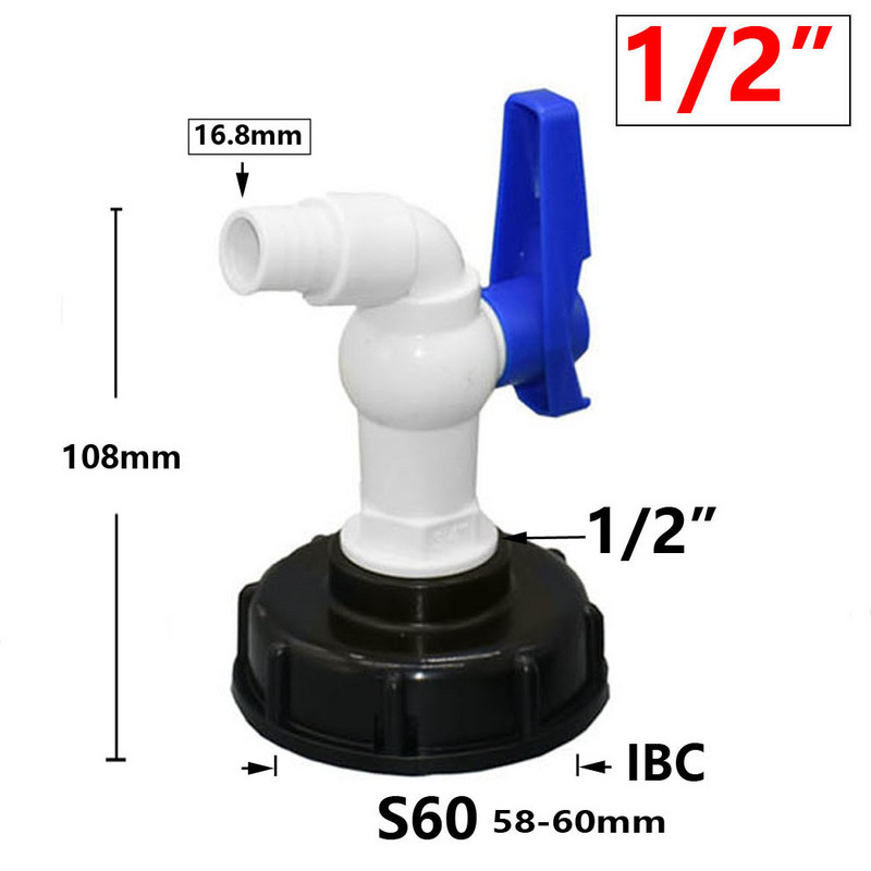 IBC Tank Tap Adapter Valve S60X6 Coarse Thread Garden Βρύση γρήγορης σύνδεσης 1/2 3/4" Αρσενικό ρεζερβουάρ βρύσης Εξάρτημα