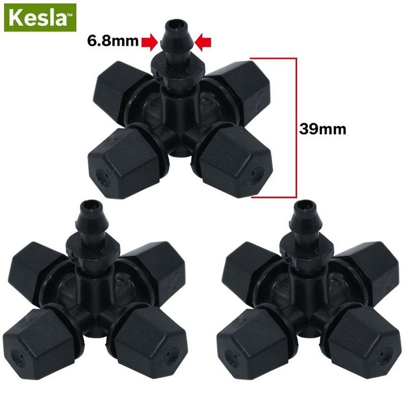 KESLA 3 DB fekete keresztpermetező permetezővel, 4/7 mm-es pólócsatlakozóval, fúvókával, permetezővel, kerti virágokkal csepegtető öntözővel