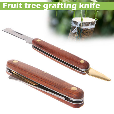 Oltóeszközök Összecsukható oltóvágó kés Professzionális kerti oltóvágó rozsdamentes acél fa nyelű oltókés