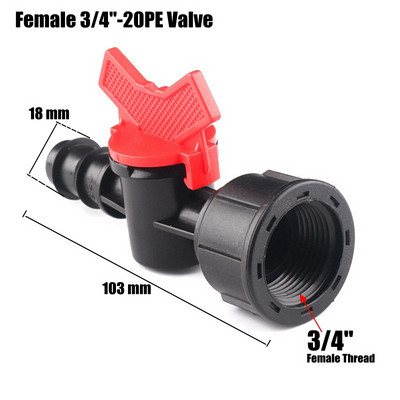 1PC 1/2" 3/4" Θηλυκή σφαιρική βαλβίδα 16 Σύνδεσμος σωλήνων άρδευσης PE 20mm με σπείρωμα Υποδοχές νερού κήπου Διακόπτης σωλήνα νερού