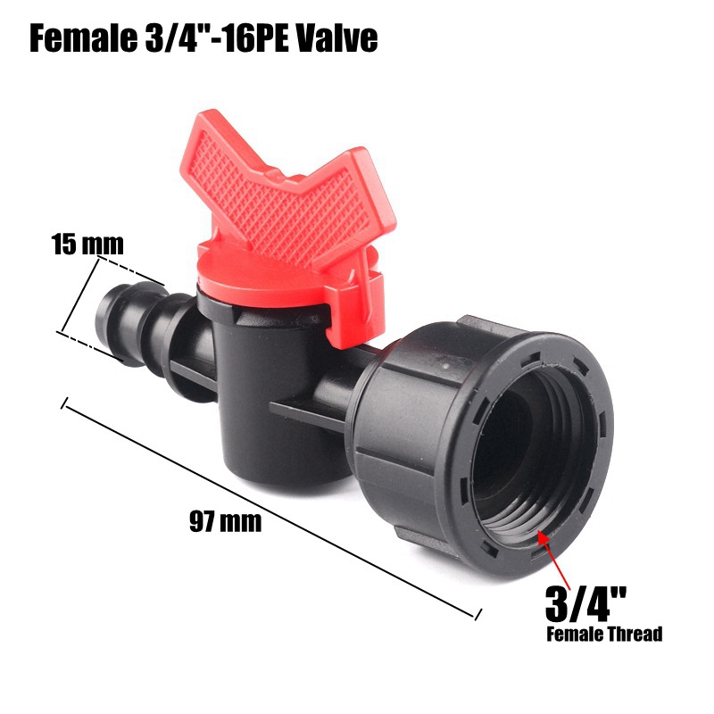 1PC 1/2" 3/4" Θηλυκή σφαιρική βαλβίδα 16 Σύνδεσμος σωλήνων άρδευσης PE 20mm με σπείρωμα Υποδοχές νερού κήπου Διακόπτης σωλήνα νερού