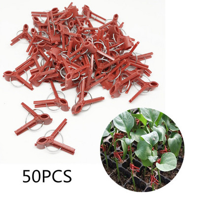 50 DB oltókapcsok Tartós virágketrecek és növénytámasztó növényi kerek lapos műanyag fém újrafelhasználható mezőgazdasági eszközök