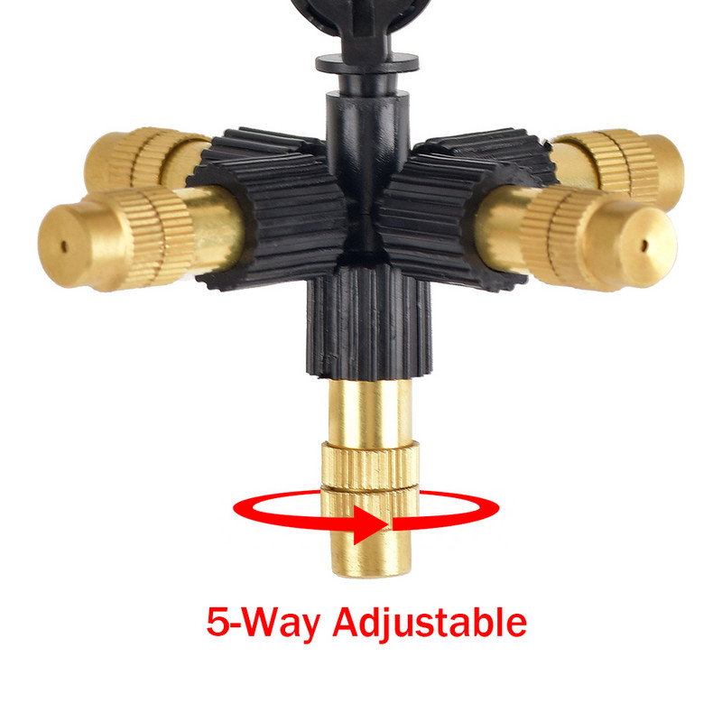 5 galvas regulējama piekārta misiņa pretpilēšanas smidzinātājs, krusteniskais izsmidzināšanas sprausla, miglas sprausla Piemērojama dārza siltumnīca