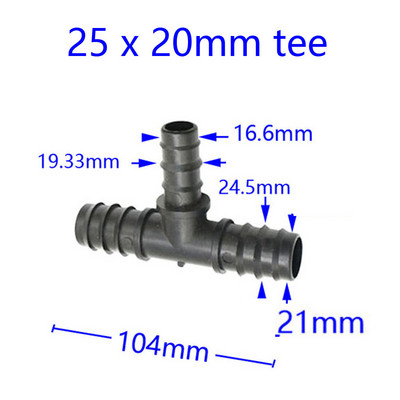 Sodo PE žarna 25mm/20mm/16mm Sumažinanti trišakio spygliuočio jungtys 3/4 1/2 žarna vandens skirstytuvas sodo laistymo jungiamosios detalės 2vnt