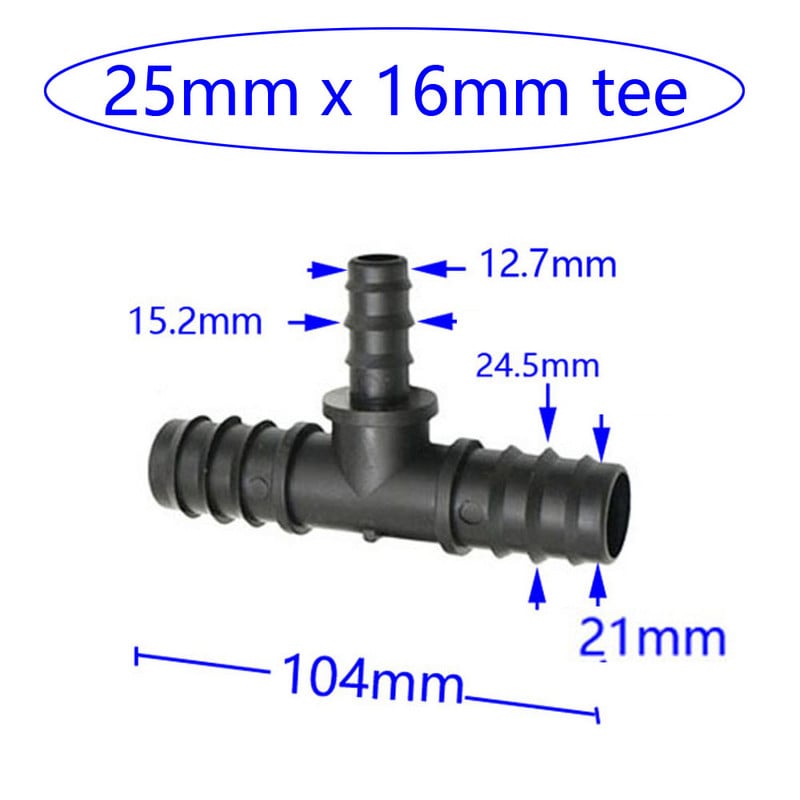 Sodo PE žarna 25mm/20mm/16mm Sumažinanti trišakio spygliuočio jungtys 3/4 1/2 žarna vandens skirstytuvas sodo laistymo jungiamosios detalės 2vnt