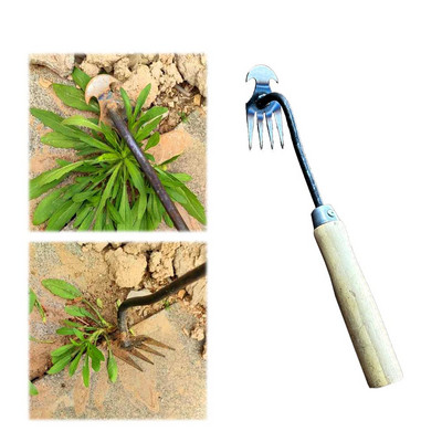 2023-as új mesterséges gyomirtó eszköz 4 fogas, kettős rendeltetésű gyomláló kézi gereblyéző kapa nagy szilárdságú kézi eltávolító eszköz kerti gazdaságokhoz