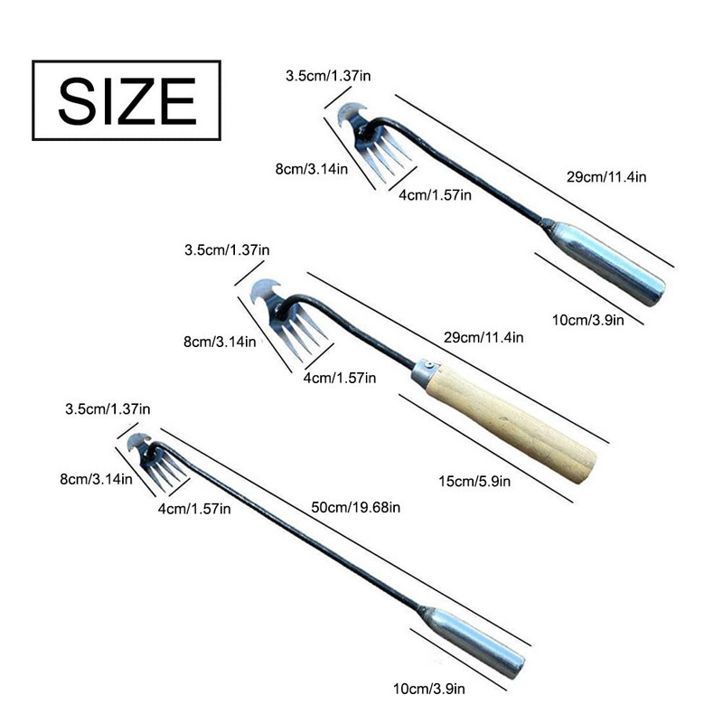 2023-as új mesterséges gyomirtó eszköz 4 fogas, kettős rendeltetésű gyomláló kézi gereblyéző kapa nagy szilárdságú kézi eltávolító eszköz kerti gazdaságokhoz