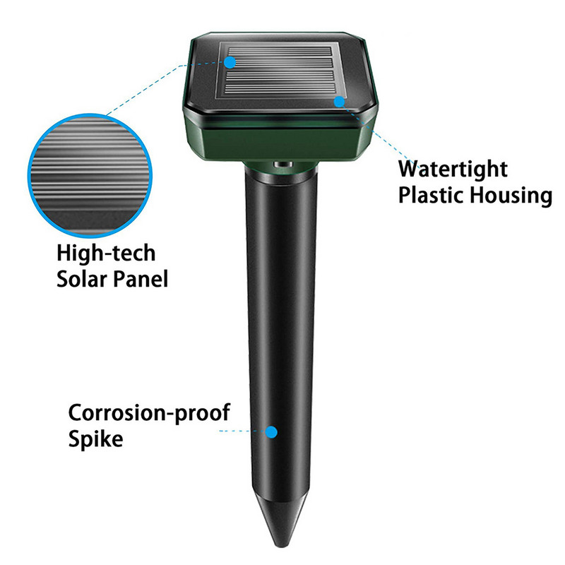 Napelemes egér vakondriasztó ultrahangos, hangos kártevőirtó kerti elektronikus LED-es lámpa Farm Yard kígyó egerek rágcsálóriasztó eszköz