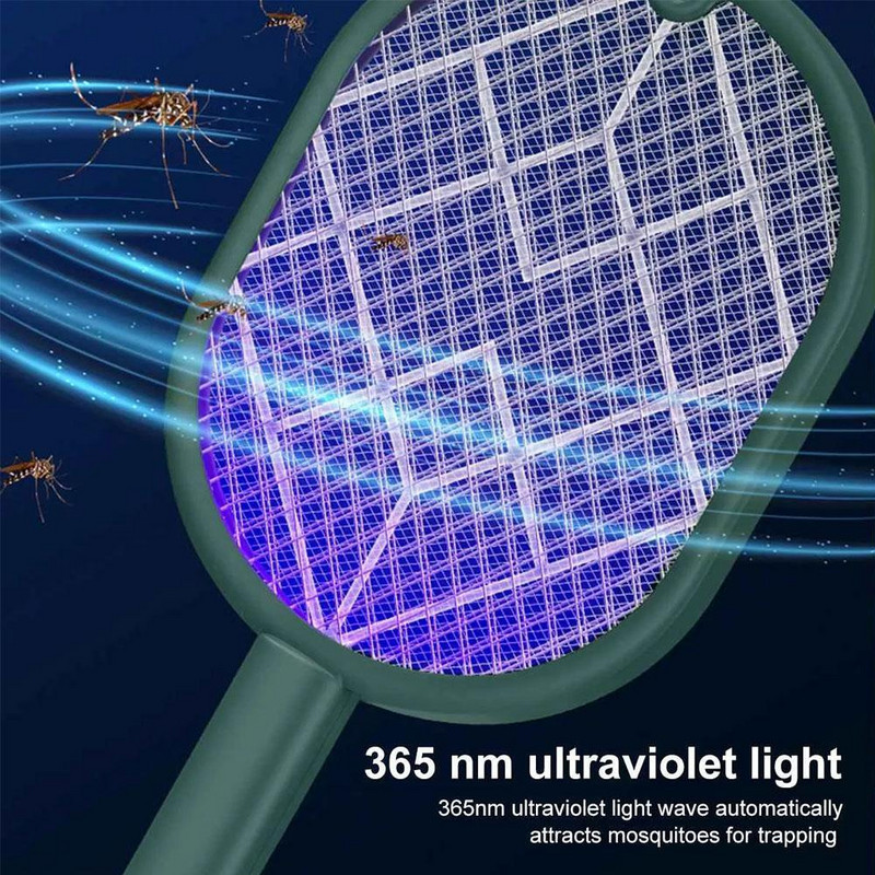 Електрическа мухобойка Ръчна ракета Електрически инструмент за унищожаване на комари Запер Mosquito Swatter Pest Home Killer Lamp Fly E3N2