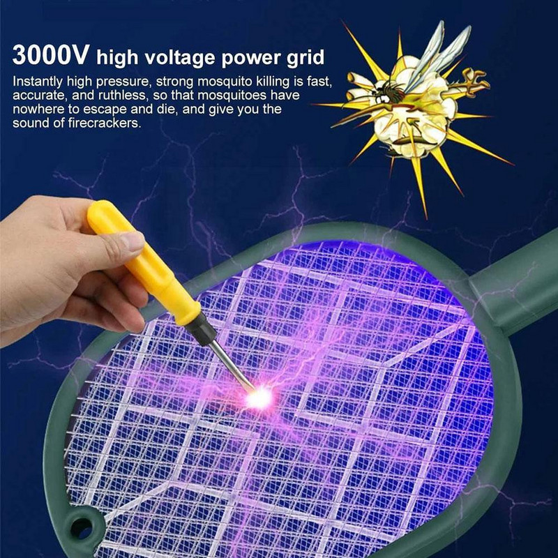 Електрическа мухобойка Ръчна ракета Електрически инструмент за унищожаване на комари Запер Mosquito Swatter Pest Home Killer Lamp Fly E3N2