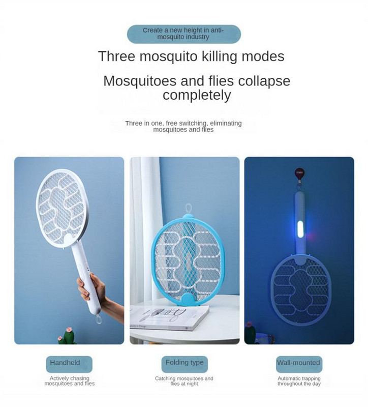 Uzlādējama elektriskā moskītu iznīcināšanas lampa, salokāma pie sienas, elektriskā trieciena moskītu iznīcināšanas lampa trīs vienā