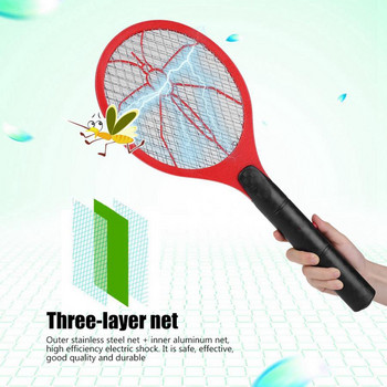 Мухобойка Електрическа 3-слойна мрежа Прогонване на насекоми Ракетка Безжична дълга дръжка Захранване от батерия